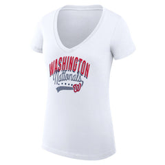 Washington Nationals G-III 4Her by Carl Banks Women's Super-Slim Fit Lightweight Filigree Team V-Neck T-Shirt - White - MLB Discount