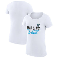 Miami Marlins G-III 4Her by Carl Banks Women's Super-Slim Fit Lightweight Team Graphic T-Shirt - White - MLB Lifestyle