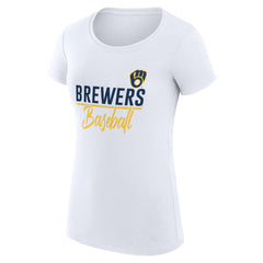 Milwaukee Brewers G-III 4Her by Carl Banks Women's Super-Slim Fit Lightweight Team Graphic T-Shirt - White - MLB on Sale