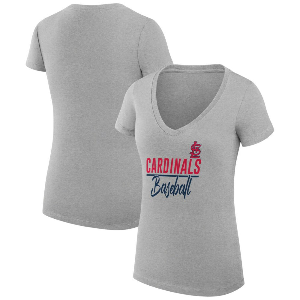 St. Louis Cardinals G-III 4Her by Carl Banks Women's Super-Slim Fit Lightweight Team Graphic V-Neck T-Shirt - Heather Gray - MLB Discount