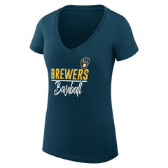 Milwaukee Brewers G-III 4Her by Carl Banks Women's Super-Slim Fit Lightweight Team Graphic V-Neck T-Shirt - Navy - MLB on Sale