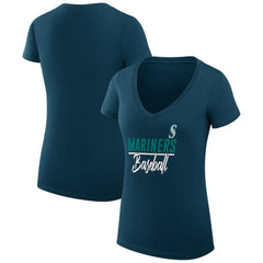 Seattle Mariners G-III 4Her by Carl Banks Women's Super-Slim Fit Lightweight Team Graphic V-Neck T-Shirt - Navy - MLB Lifestyle