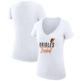 Baltimore Orioles G-III 4Her by Carl Banks Women's Super-Slim Fit Lightweight Team Graphic V-Neck T-Shirt - White - MLB Lifestyle