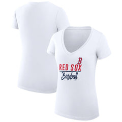 Boston Red Sox G-III 4Her by Carl Banks Women's Super-Slim Fit Lightweight Team Graphic V-Neck T-Shirt - White - MLB Discount
