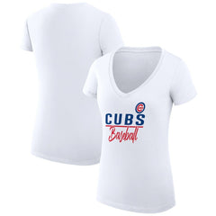 Chicago Cubs G-III 4Her by Carl Banks Women's Super-Slim Fit Lightweight Team Graphic V-Neck T-Shirt - White - MLB Discount