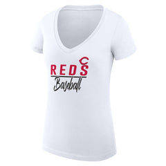 Cincinnati Reds G-III 4Her by Carl Banks Women's Super-Slim Fit Lightweight Team Graphic V-Neck T-Shirt - White - MLB Sale