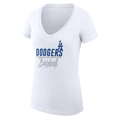 Los Angeles Dodgers G-III 4Her by Carl Banks Women's Super-Slim Fit Lightweight Team Graphic V-Neck T-Shirt - White - MLB Lifestyle