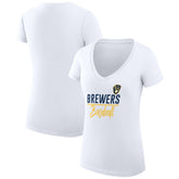 Milwaukee Brewers G-III 4Her by Carl Banks Women's Super-Slim Fit Lightweight Team Graphic V-Neck T-Shirt - White - MLB Lifestyle
