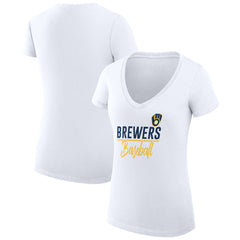 Milwaukee Brewers G-III 4Her by Carl Banks Women's Super-Slim Fit Lightweight Team Graphic V-Neck T-Shirt - White - MLB Lifestyle