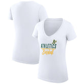Athletics G-III 4Her by Carl Banks Women's Super-Slim Fit Lightweight Team Graphic V-Neck T-Shirt - White - MLB Sale
