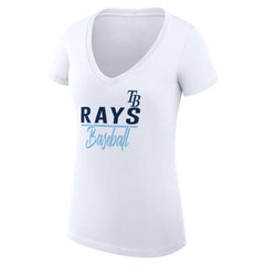 Tampa Bay Rays G-III 4Her by Carl Banks Women's Super-Slim Fit Lightweight Team Graphic V-Neck T-Shirt - White - MLB Sale