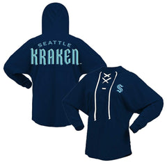 Seattle Kraken Fanatics Women's Jersey Lace-Up V-Neck Long Sleeve Hoodie T-Shirt - Deep Sea Blue - NHL 200459758