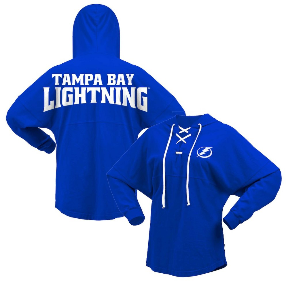 Tampa Bay Lightning Fanatics Women's Jersey Lace-Up V-Neck Long Sleeve Hoodie T-Shirt - Blue - NHL 200459761