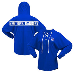 New York Rangers Fanatics Women's Jersey Lace-Up V-Neck Long Sleeve Hoodie T-Shirt - Blue - NHL 200459762