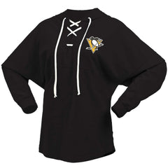 Pittsburgh Penguins Fanatics Women's Jersey Lace-Up V-Neck Long Sleeve Hoodie T-Shirt - Black - NHL 200459763