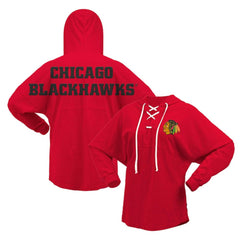 Chicago Blackhawks Fanatics Women's Jersey Lace-Up V-Neck Long Sleeve Hoodie T-Shirt - Red - NHL 200459767