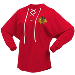 Chicago Blackhawks Fanatics Women's Jersey Lace-Up V-Neck Long Sleeve Hoodie T-Shirt - Red - NHL 200459767