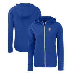 New York Mets Cutter & Buck Women's Daybreak Eco Recycled Full-Zip Hoodie - Royal - MLB Lifestyle