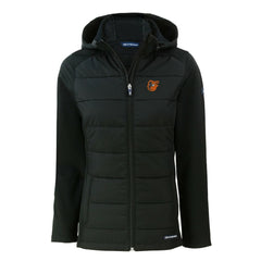 Baltimore Orioles Cutter & Buck Women's Evoke Hybrid Eco Softshell Recycled Full-Zip Hoodie Jacket - Black - MLB Sale