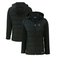 Colorado Rockies Cutter & Buck Women's Evoke Hybrid Eco Softshell Recycled Full-Zip Hoodie Jacket - Black - MLB on Sale