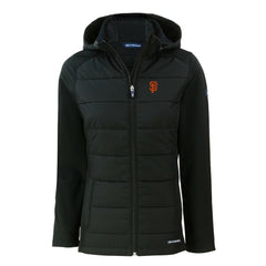 San Francisco Giants Cutter & Buck Women's Evoke Hybrid Eco Softshell Recycled Full-Zip Hoodie Jacket - Black - MLB Sale