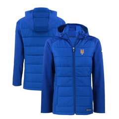 New York Mets Cutter & Buck Women's Evoke Hybrid Eco Softshell Recycled Full-Zip Hoodie Jacket - Royal - MLB Lifestyle