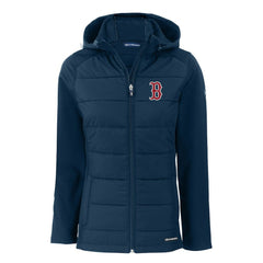 Boston Red Sox Cutter & Buck Women's Evoke Hybrid Eco Softshell Recycled Full-Zip Hoodie Jacket - Navy - MLB Lifestyle