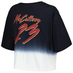 Christian McCaffrey San Francisco 49ers Majestic Threads Women's Dip-Dye Player Name & Number Crop Top Black/White