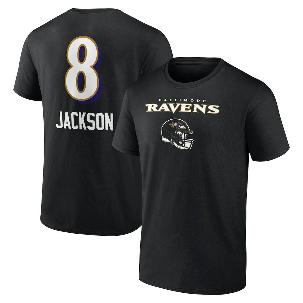 Lamar Jackson Baltimore Ravens Team Wordmark Name & Number T-Shirt Black
