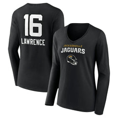 Trevor Lawrence Jacksonville Jaguars Women's Team Wordmark Long Sleeve V-Neck T-Shirt Black