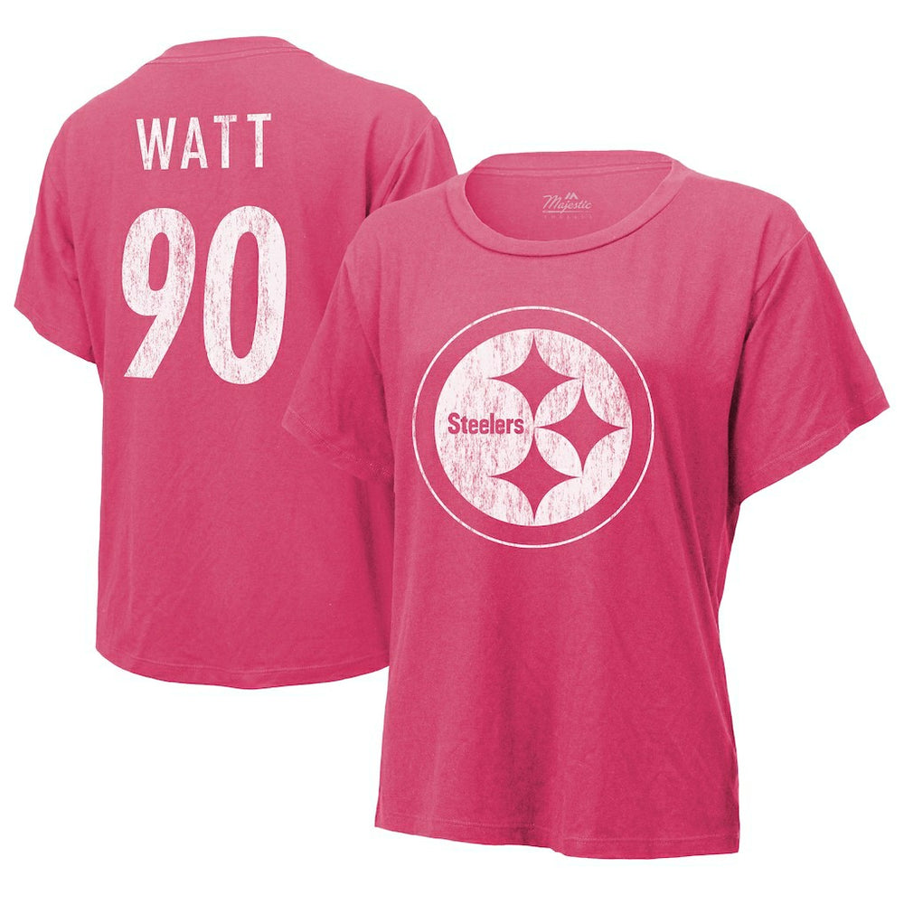 T.J. Watt Pittsburgh Steelers Majestic Threads Women's Name & Number T-Shirt Pink