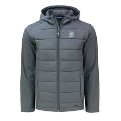 Detroit Tigers Cutter & Buck Big & Tall Evoke Hybrid Eco Softshell Recycled Full-Zip Hoodie - Gray - MLB Lifestyle