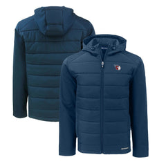 Cleveland Guardians Cutter & Buck Evoke Hybrid Eco Softshell Recycled Full-Zip Hoodie - Navy - MLB Discount