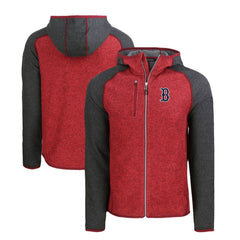 Boston Red Sox Cutter & Buck Mainsail Full-Zip Hooded Jacket - Heather Charcoal/Red - MLB on Sale