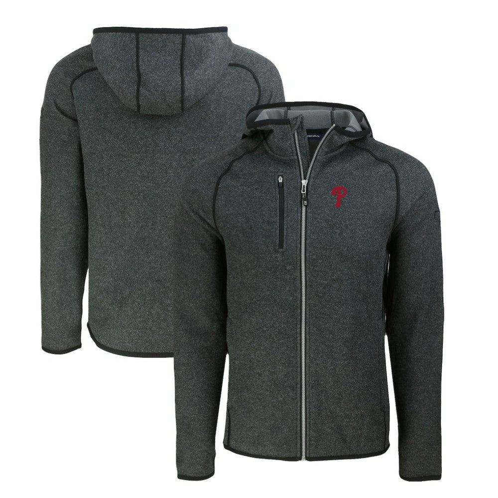 Philadelphia Phillies Cutter & Buck Mainsail Full-Zip Hooded Jacket - Heather Charcoal - MLB Sale