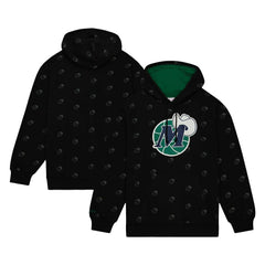 Dallas Mavericks Hardwood Classics Allover Print Pullover Hoodie for sale Black | Mitchell & Ness online