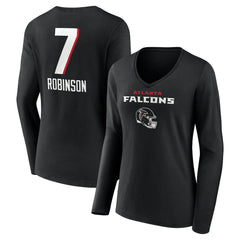 Bijan Robinson Atlanta Falcons Women's Team Wordmark Name & Number Long Sleeve V-Neck T-Shirt Black