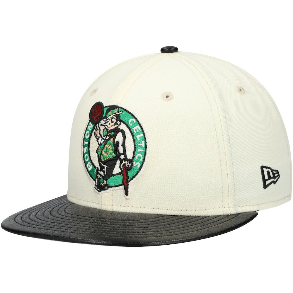 Boston Celtics Faux Leather Visor Two-Tone 59FIFTY Fitted Hat White/Black | New Era Lifestyle