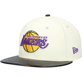 Los Angeles Lakers Faux Leather Visor Two-Tone 59FIFTY Fitted Hat White/Black | New Era Lifestyle