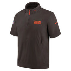 Nike Cleveland Browns 2024 Sideline Coach Short Sleeve Half-Zip Hoodie Jacket Brown
