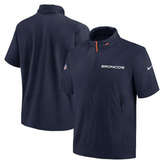 Nike Denver Broncos 2024 Sideline Coach Short Sleeve Half-Zip Hoodie Jacket Navy
