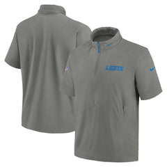 Nike Detroit Lions 2024 Sideline Coach Short Sleeve Half-Zip Hoodie Jacket Gray