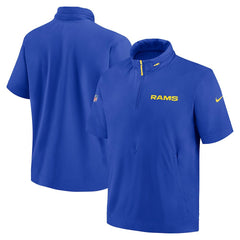Nike Los Angeles Rams 2024 Sideline Coach Short Sleeve Half-Zip Hoodie Jacket Royal