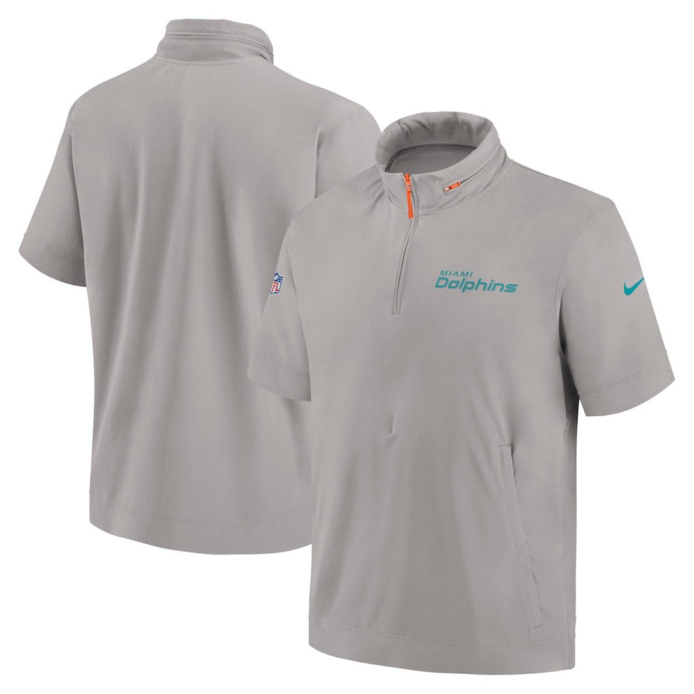 Nike Miami Dolphins 2024 Sideline Coach Short Sleeve Half-Zip Hoodie Jacket Gray