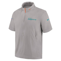 Nike Miami Dolphins 2024 Sideline Coach Short Sleeve Half-Zip Hoodie Jacket Gray