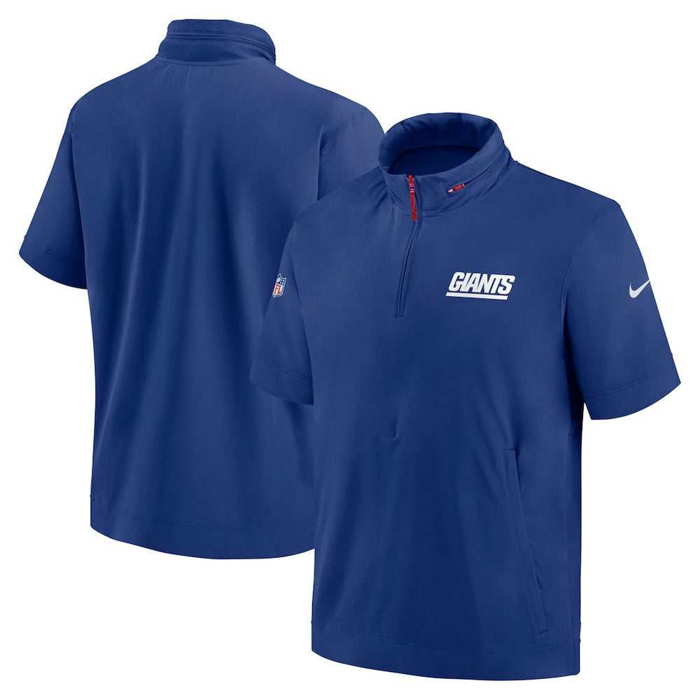 Nike New York Giants 2024 Sideline Coach Short Sleeve Half-Zip Hoodie Jacket Royal