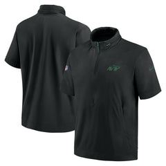 Nike New York Jets 2024 Sideline Coach Short Sleeve Half-Zip Hoodie Jacket Black