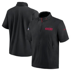 Nike San Francisco 49ers 2024 Sideline Coach Short Sleeve Half-Zip Hoodie Jacket Black