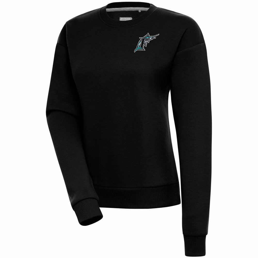 Florida Marlins Antigua Women's Cooperstown Victory Crewneck Pullover Sweatshirt - Black - MLB Lifestyle