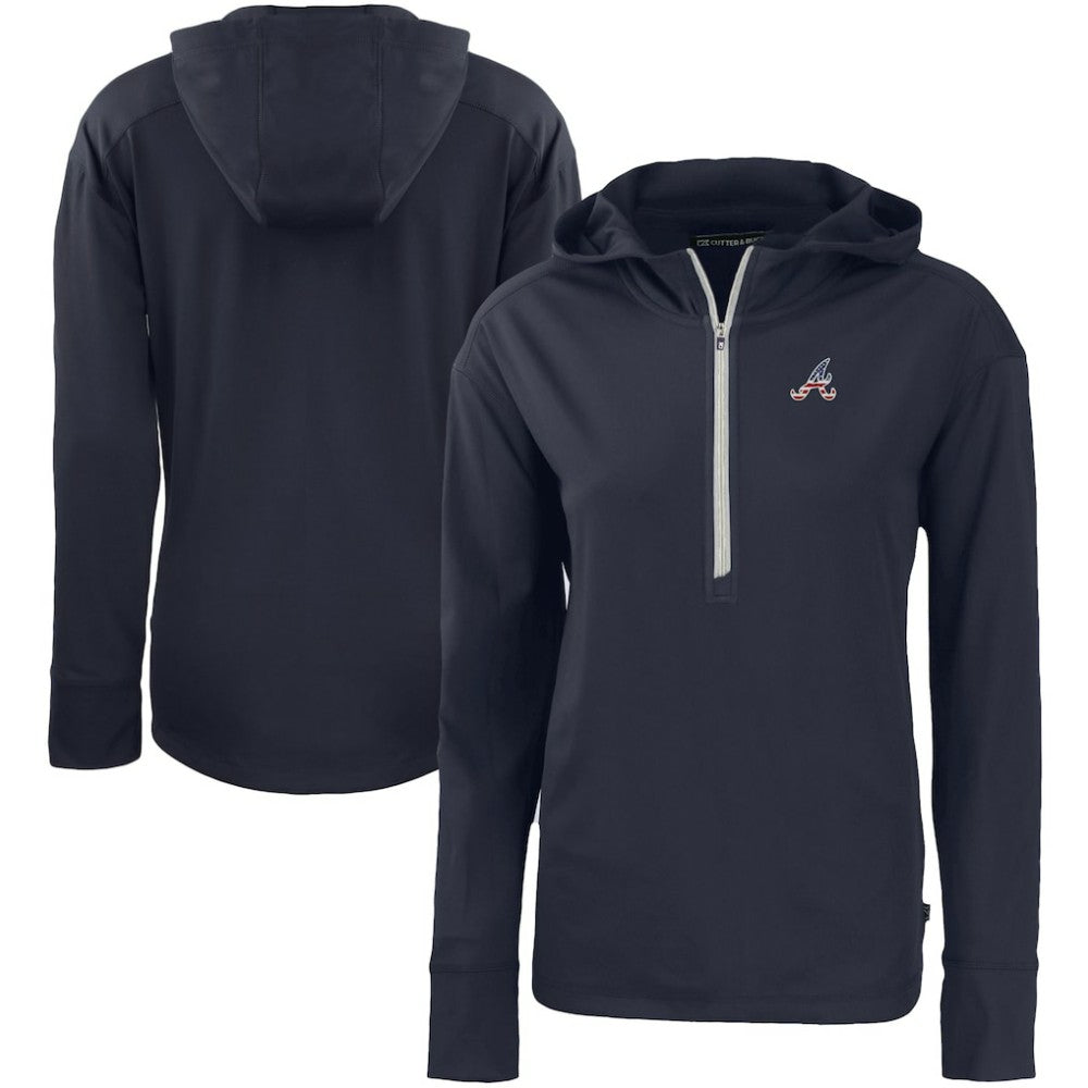 Atlanta Braves Cutter & Buck Women's Daybreak Eco Recycled Half-Zip Hoodie - Navy - MLB Lifestyle